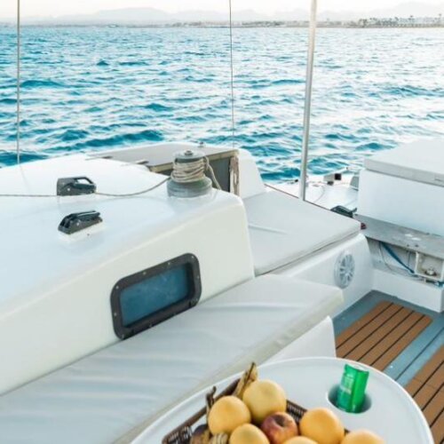 Catamaran with fruit and drinks