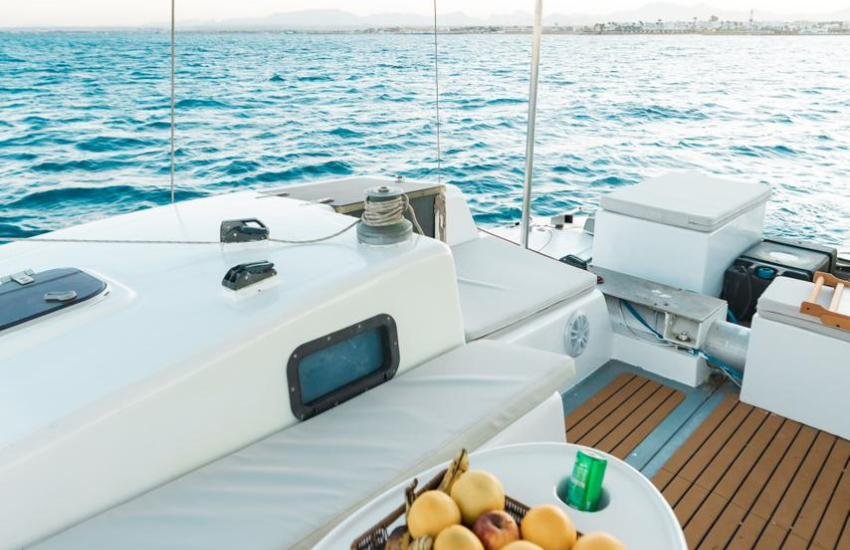 Catamaran with fruit and drinks