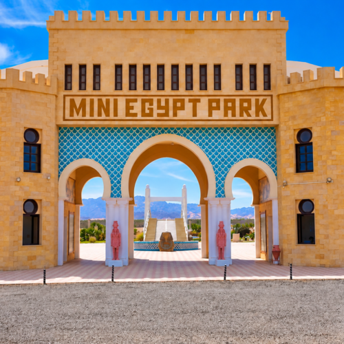 Main entrance gate of Mini Egypt Park in Hurghada