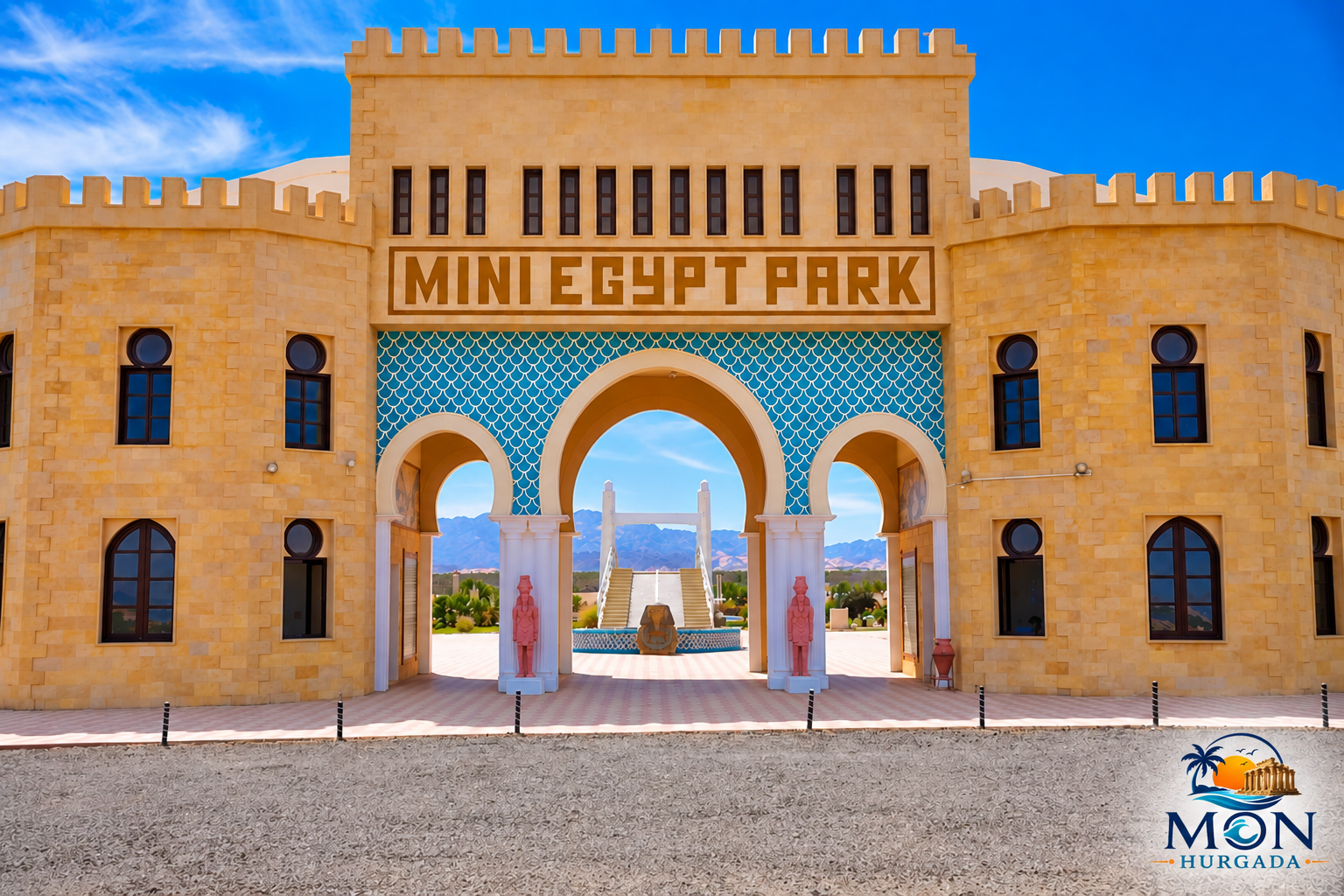 Main entrance gate of Mini Egypt Park in Hurghada