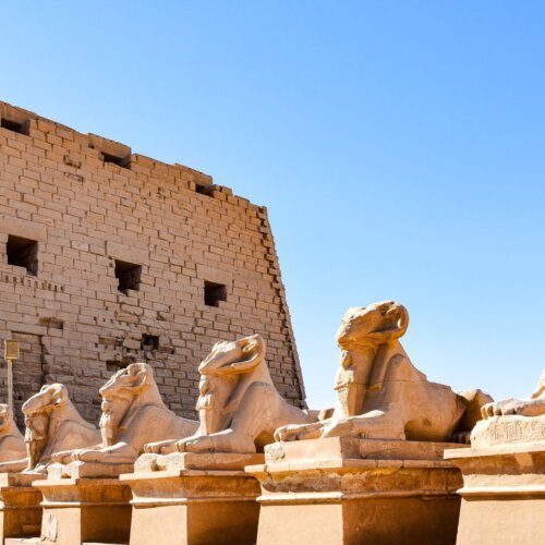 Ram-headed sphinxes at the entrance of Karnak Temple, Luxor