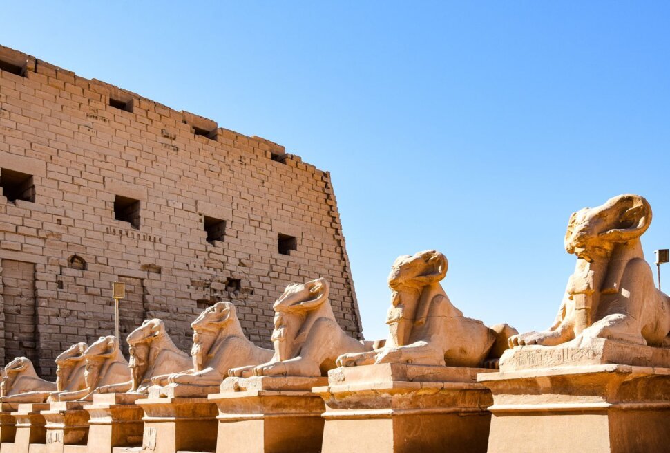 Ram-headed sphinxes at the entrance of Karnak Temple, Luxor