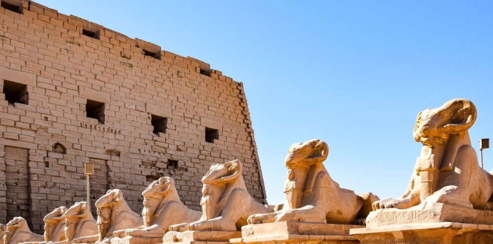 Ram-headed sphinxes at the entrance of Karnak Temple, Luxor