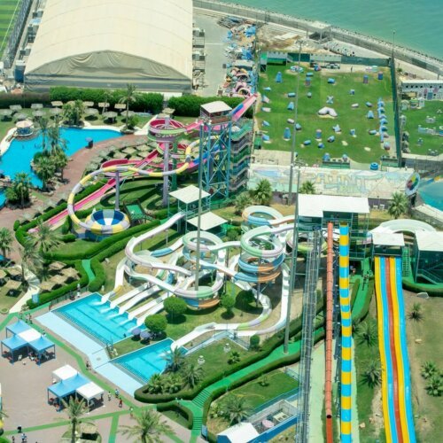 Water park slides and pools from above