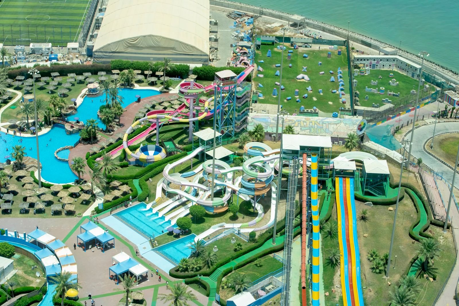 Water park slides and pools from above