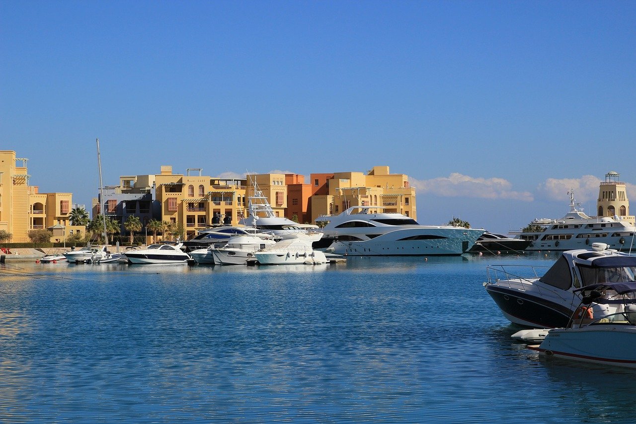 Abu Tig Marina in El Gouna with yachts, Red Sea, Egypt